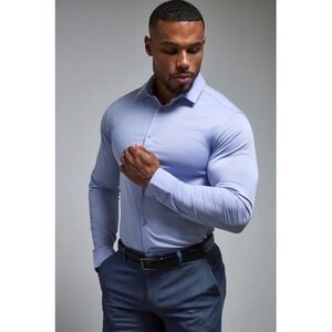 Tailored Athlete Mens Muscle Fit Dress Shirt Light Blue Performance Stretch M